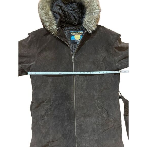WILSONS ADVENTURE BOUND Suede Leather Coat Fur Trim Hood Sz L Womens - Picture 7 of 8